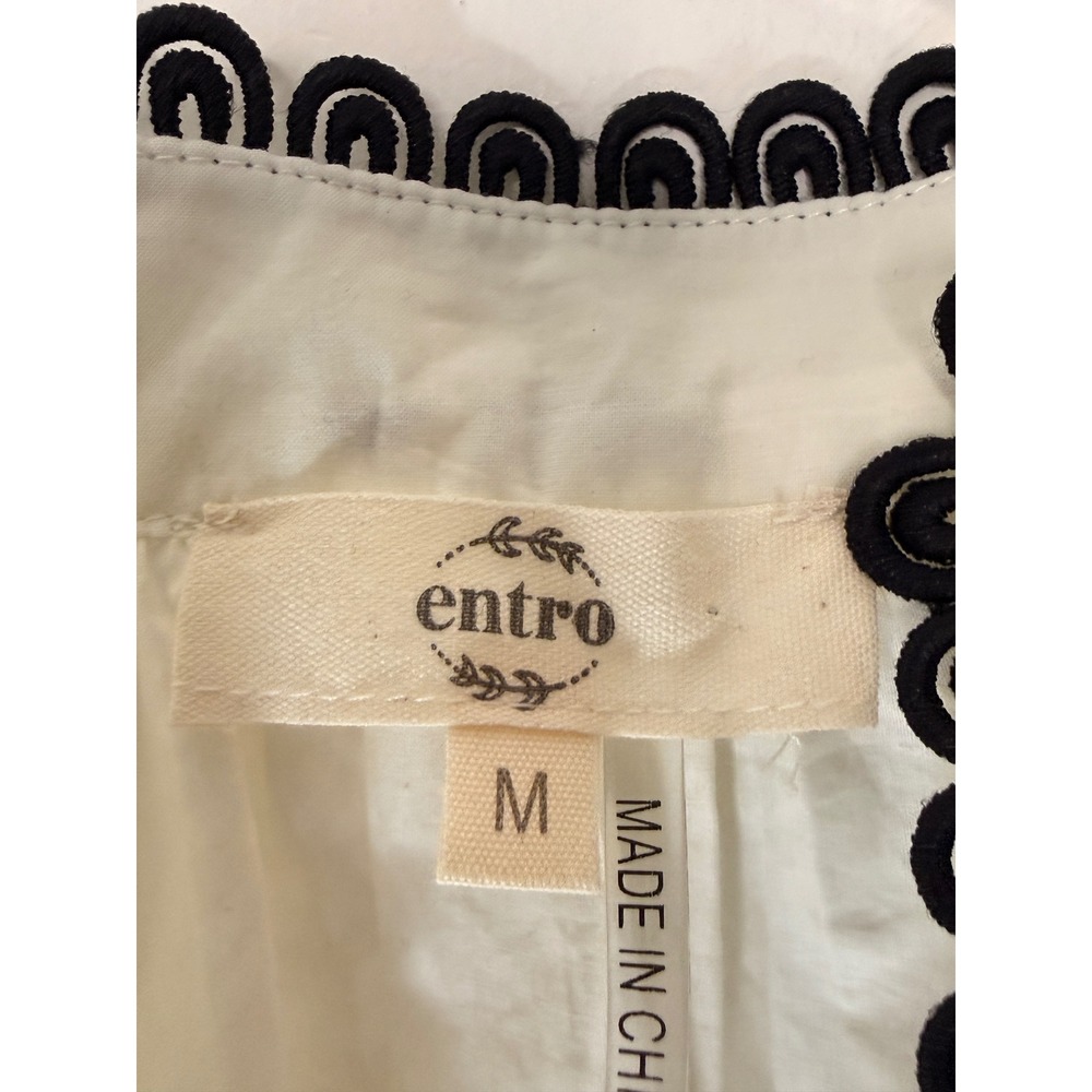 Entro Blouse Black White Floral V-Neck Boho Bohemian Long Sleeve Classy‎ Medium - Picture 2 of 15